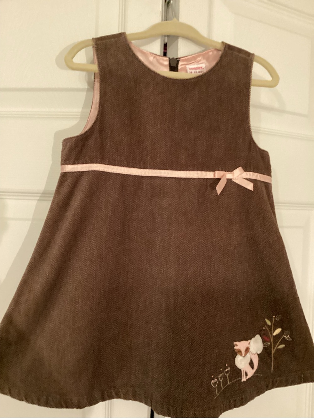 Gymboree Vintage Brown Fox Trot Corduroy Dress with Pink Trim Size 18-24 Months - Picture 3 of 9